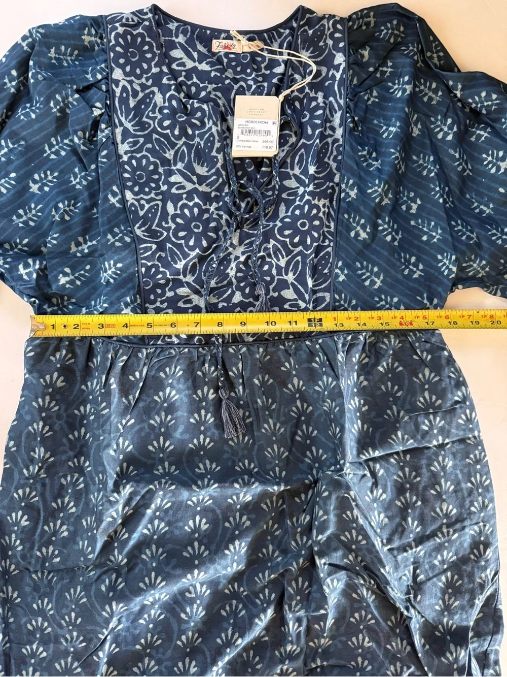 Faherty Solstice mixed print boho mini dress tunic blue cottagecore small - Picture 5 of 10